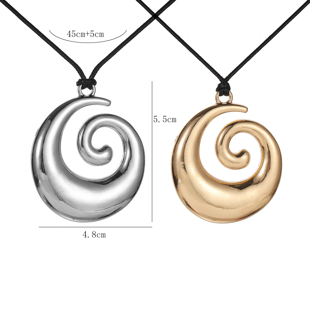 Retro-Boho-Spiral-Vortex-Anhänger-Halskette, geometrisch, hohl, schlicht, kreativ, für den Strandurlaub, personalisierter Schmuck für Frauen, Geschenk – Detail 3