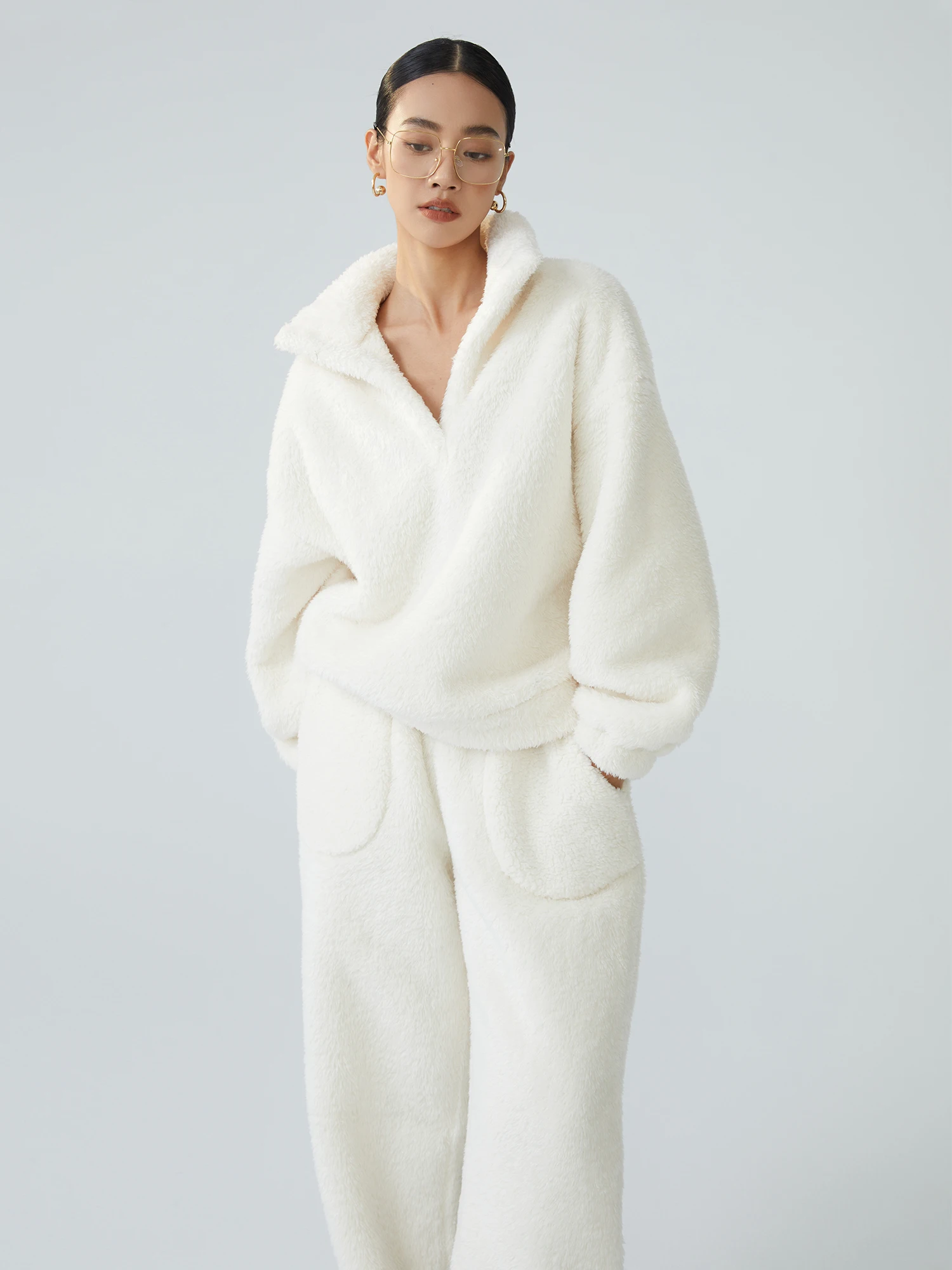 

ZzZHANG Lazy American Sle Комплект домашней одежды Soft Plu Двусторонний Fce Повседневный костюм из двух предметов V-Ne Long Sve для женщин