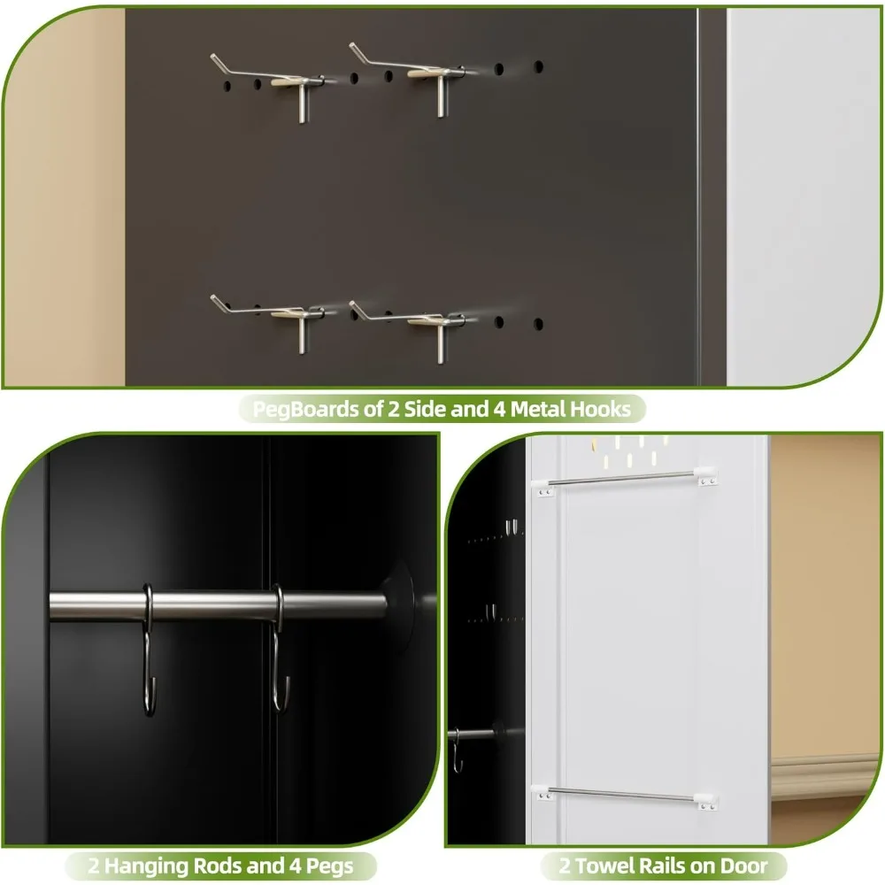 ตู้เก็บของขนาด 72 นิ้ว พร้อมล้อเลื่อน, ตู้เก็บเครื่องมือทำความสะอาดโลหะแบบล็อคได้พร้อมตะขอ, อุปกรณ์ทำความสะอาดสำหรับชั้นวางไม้กวาด