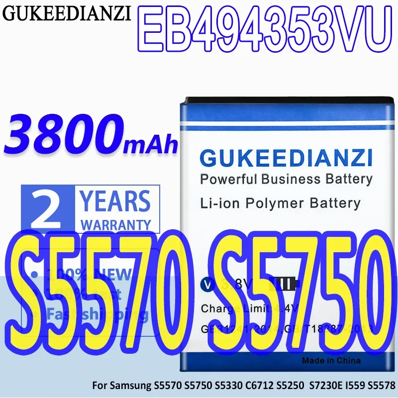 3800mAh GUKEEDIANZI EB494353VU Battery For Samsung Galaxy mini GT S5570 S5250 S5330 S5750 S7230 T499 GT-i5510 + with Track Code