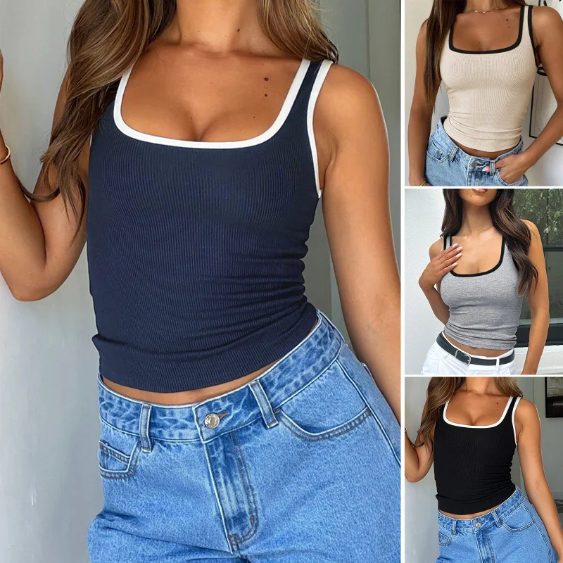 

Sports Slimming Knitted Thread Contrast Tank Top Women'S T-Shirt
