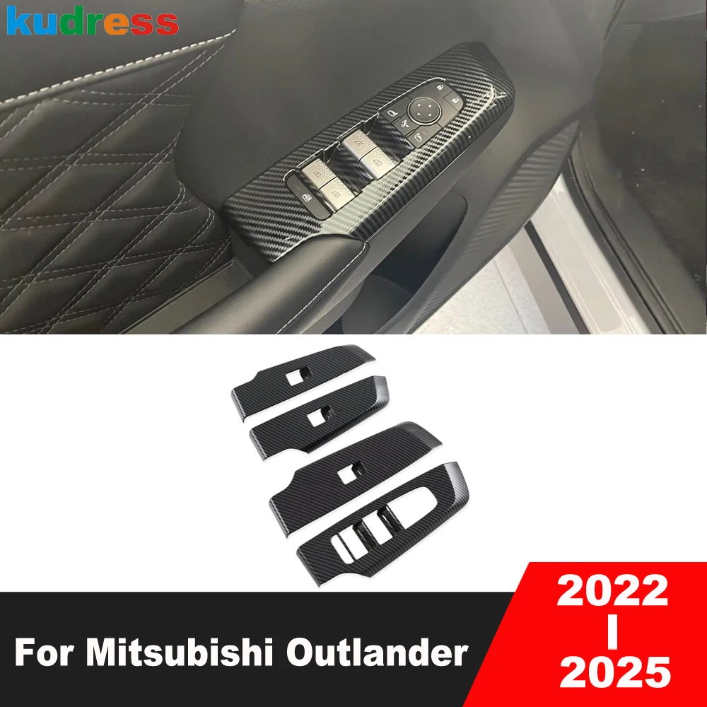 

For Mitsubishi Outlander 2022-2024 2025 Carbon Fiber Car Interior Door Window Lift Switch Button Panel Cover Trim Accessories