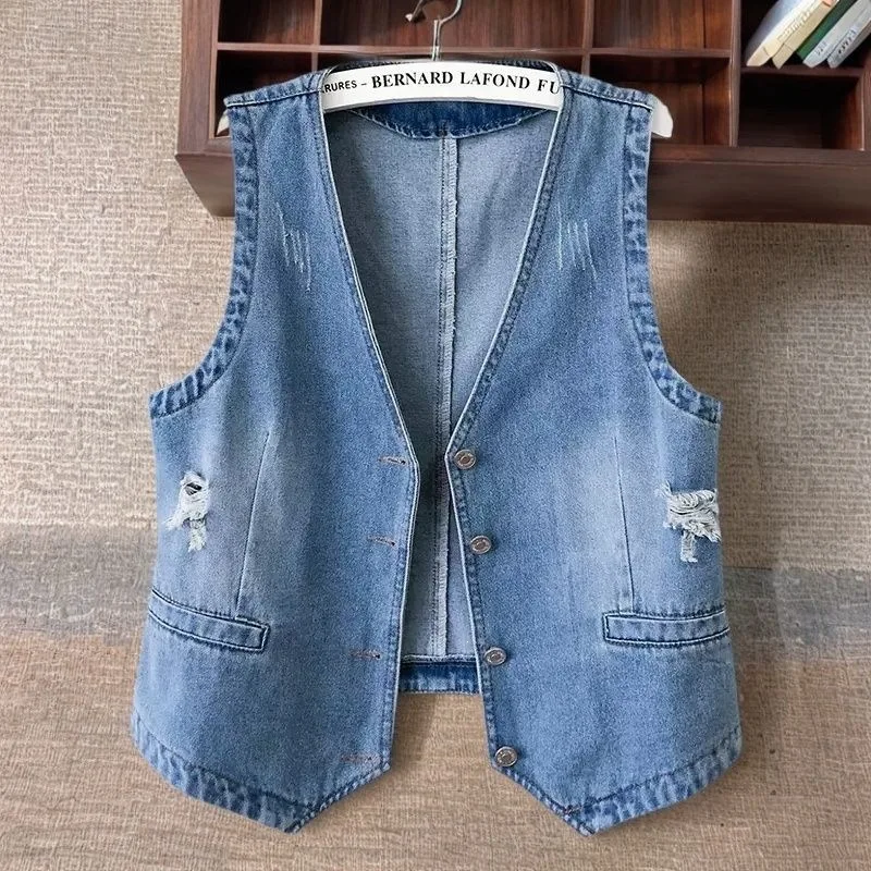 Spring Autumn Thin Denim Vest Women's Summer Denim Jacket Outside Wear Slim Waistcoat Female Top Chamarras Para Mujer Jeans Coat