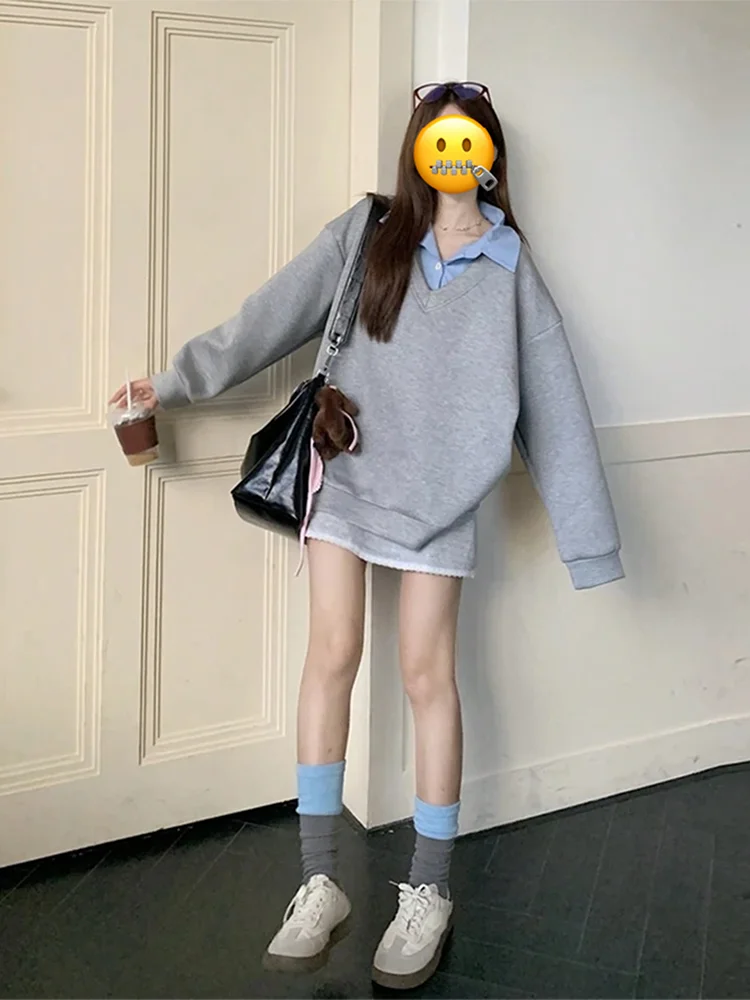 Ay Ne Sweatshirt Feminino Solto Sle Preguiçoso Outono Coreano College Sle Tamanho Pequeno Casacos Casuais Casaco Confortável