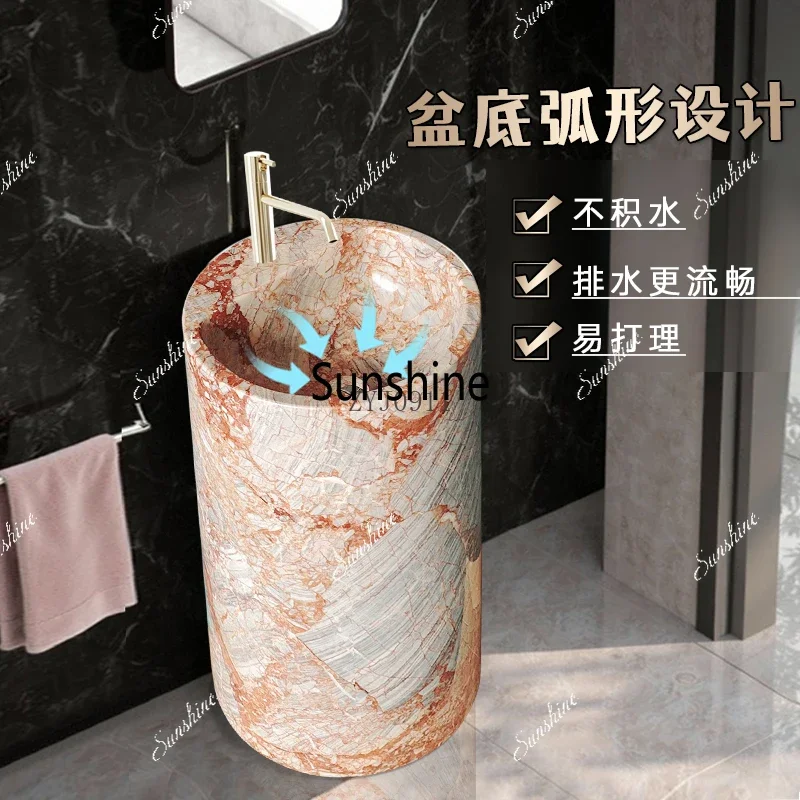 Natural marble wash basin household hotel light luxury square column basin integrated floor type  FT