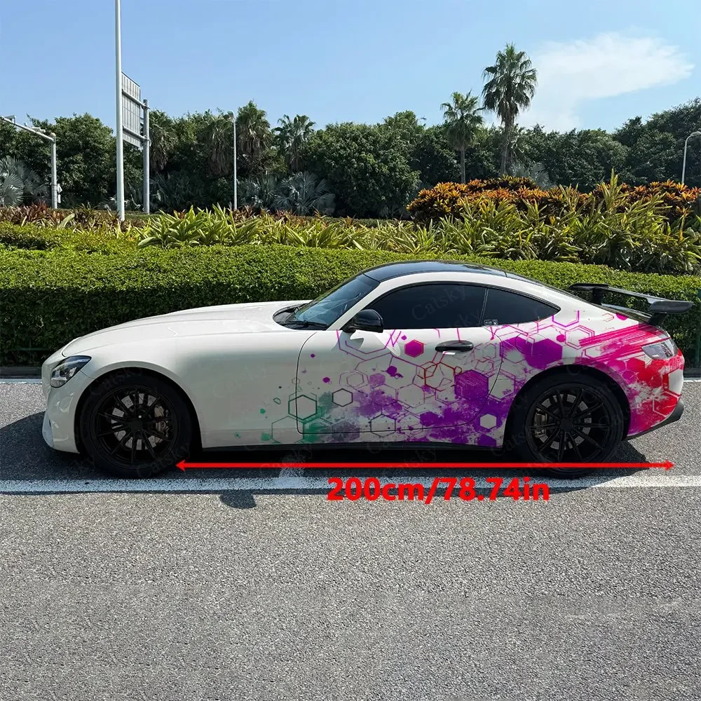 2pcs Hexagon Cyber Future Realm, Durable, Fade-resistant, Enhance Vehicle Aesthetics With Bold Artistic Design Car Vinyl Wraps