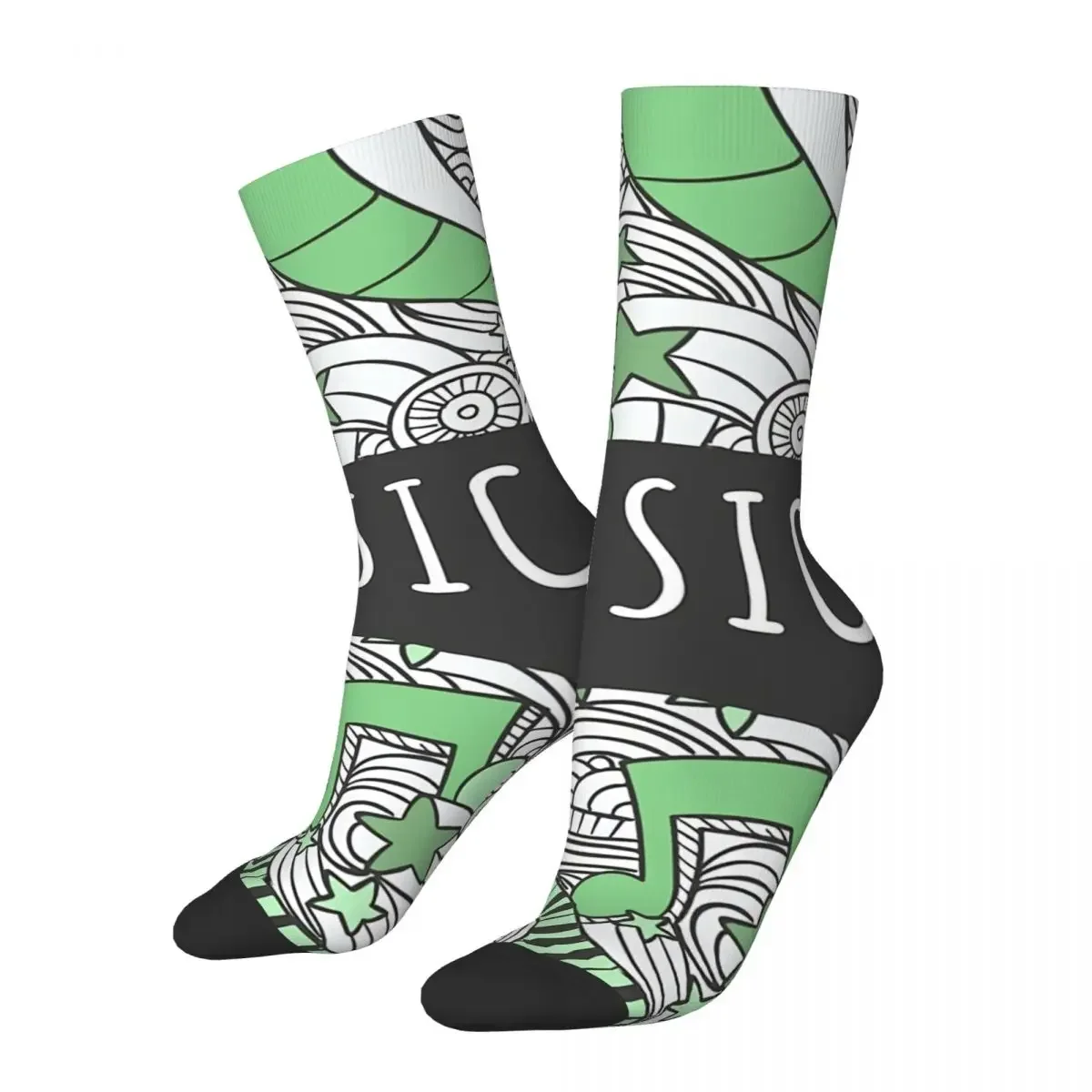 

Funny Men's Socks Green Retro Harajuku Music Notes Hip Hop Novelty Crew Crazy Sock Gift Pattern Printed