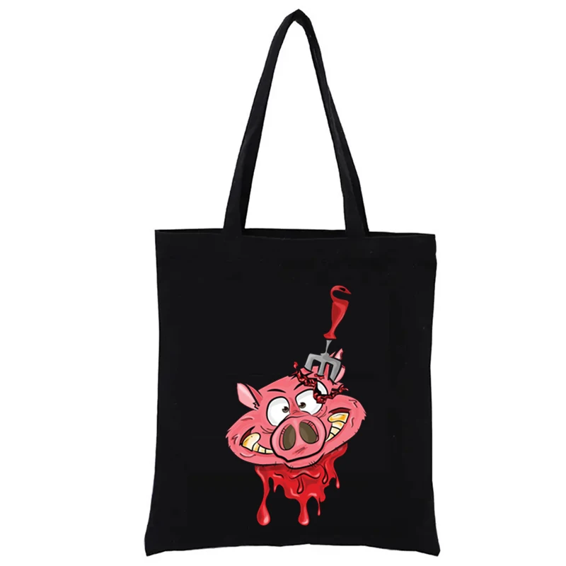 

Hog Hunter Graphic Printing Totebag Funny Shopping Bag Women's Handbag Harajuku Bags Woven Tote Female Handbags Fashion Shopper