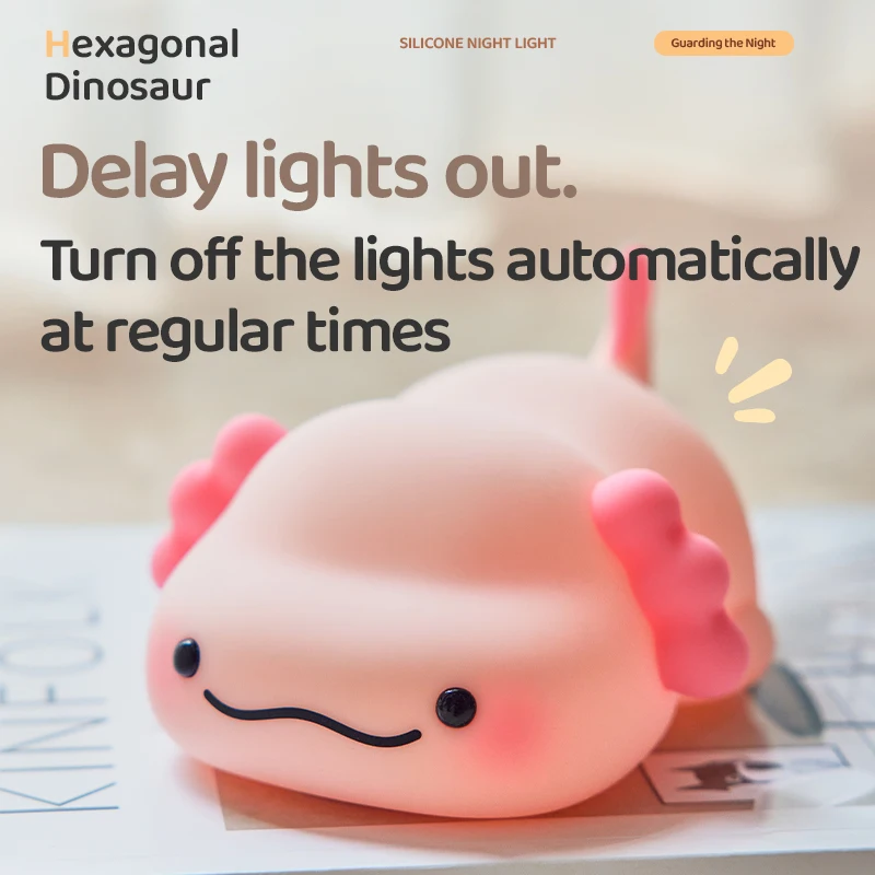 Cute Axolotl Night Light for Kids,USB Rechargeable LED Lamp,Timing,Silicone Touch Control,Christmas Birthday Gift for Children