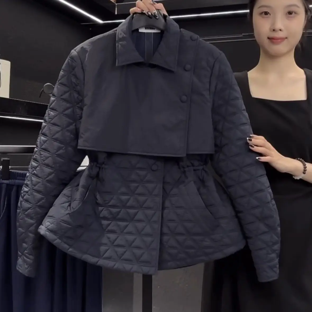 

Womens 2024 Winter Korean Vintage Simple Quilted Drawstring Waist Warm Cotton Jacket Versatile Outerwear High Quality