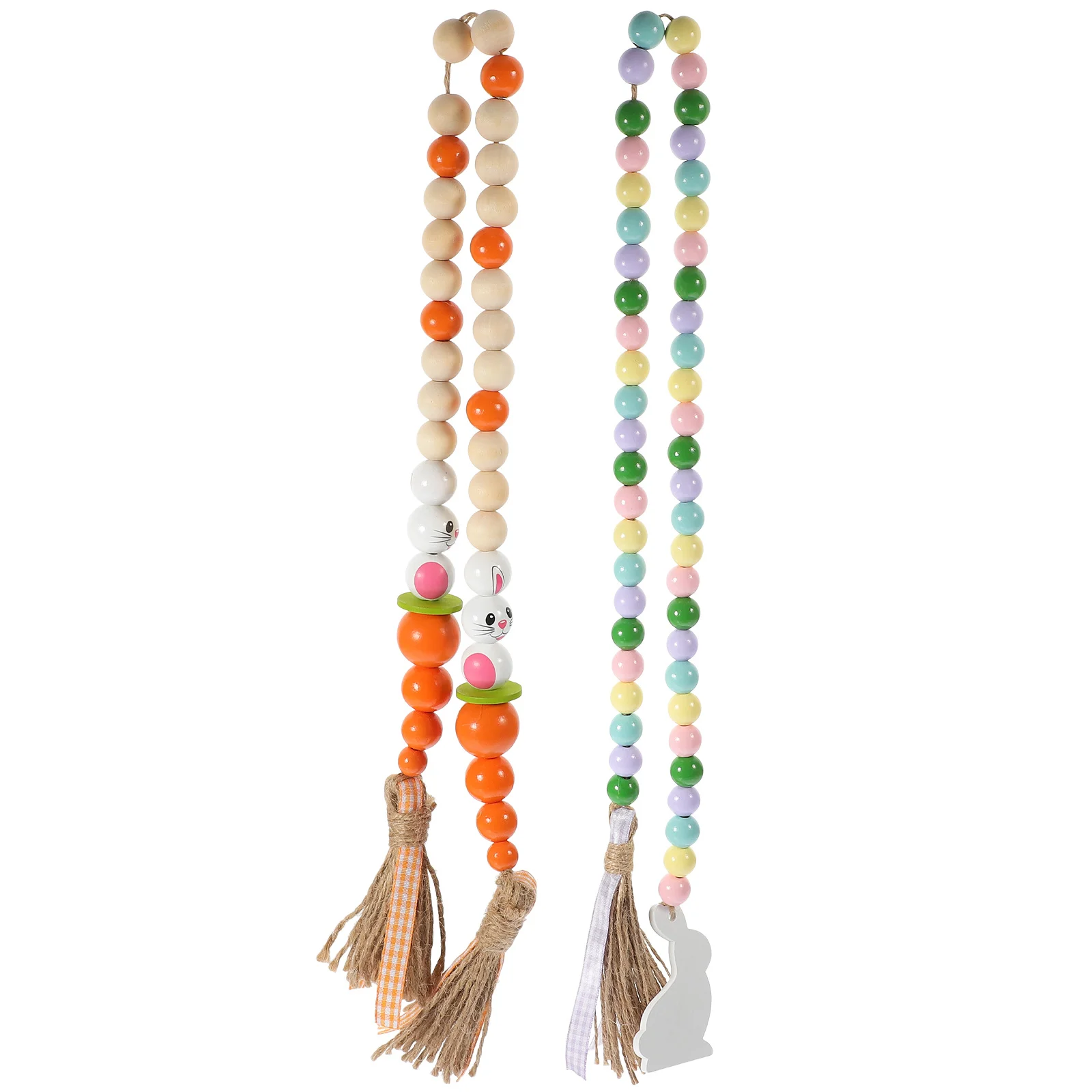 

2Pcs Easter Bunny Decoration Wooden Bead Garland Rustic Tassel Pendant Farmhouse String Hanging Party Decor Wood Beads Garland