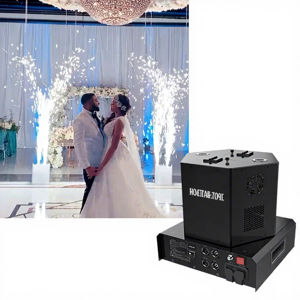 

DMX Remote Control Double Fountain Spin Spark Machine Rotatable Titanium Cold Sparkler For Wedding Event Decoration