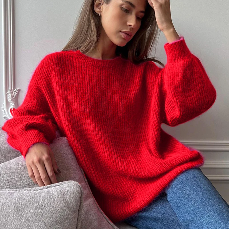 Candy Colors Round Neck Knitted Sweaters Women Korean Loose Long Sleeve Warm Jumpers Woman Comfort All Match Soft Knitwear Mujer