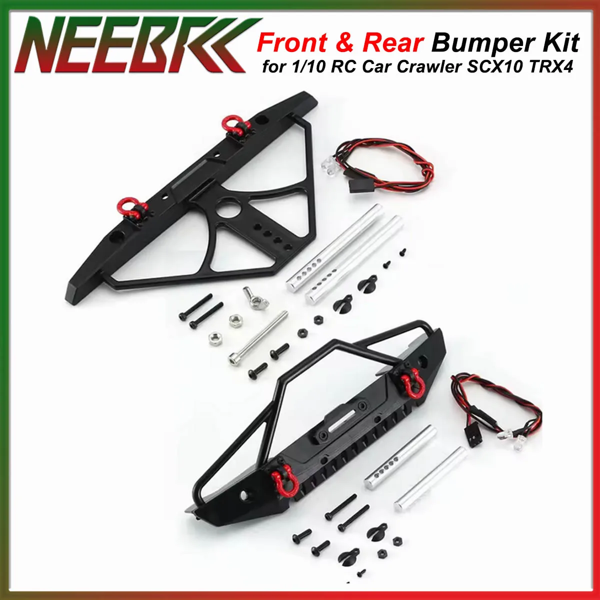 AUSTARHOBBY Front & Rear Bumper Kit Hard Plastic Bull Bar with LED Light for TRX4 SCX10 1/10 RC Crawler Car Axial Upgrade Parts