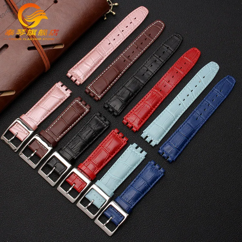 17mm 19mm For SWATCH YCS YAS YGS red white pink blue Women Men watchband Genuine Leather watch belt strap Wristband accessories