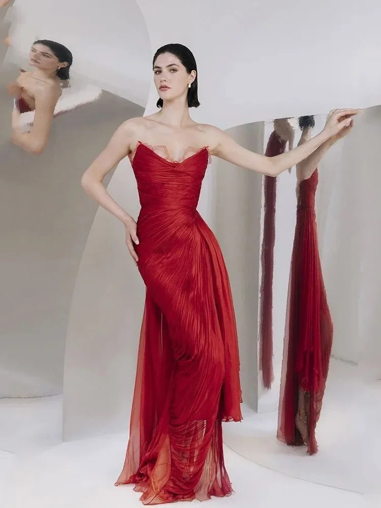 

LAYXHS Sexy Red Formal Evening Dresses Mermaid Side Slit Ankle-Length Prom Dresses Customized robes de soirée