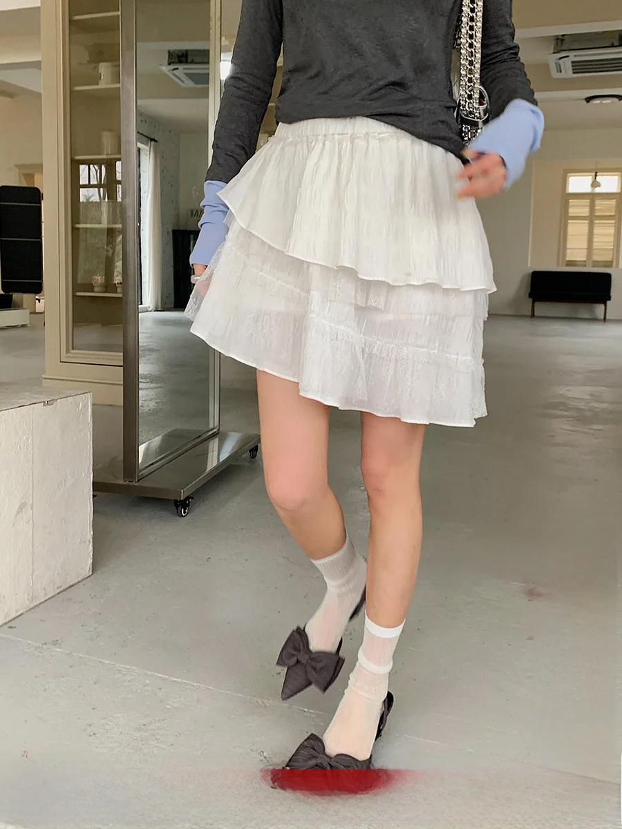 

Юбка-миди с диагональным кружевом и плиссировкой от бренда F-Length для женщин 20-х лет, из смесового полиэстера