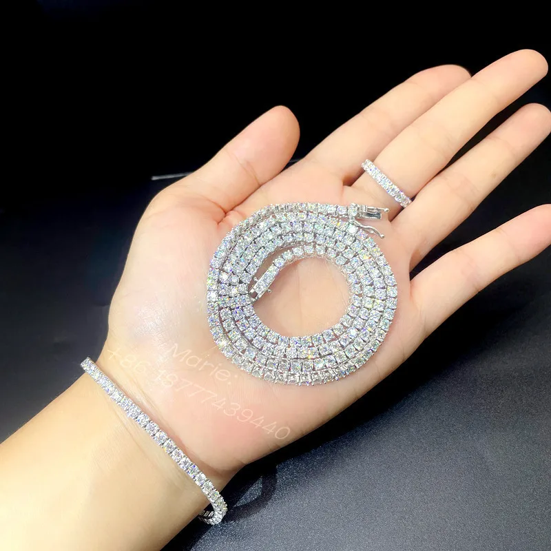 

Изящные ювелирные изделия из белого золота 14 карат S925 с Vvs Теннисное кольцо с муассанитом и бриллиантом Теннисный браслет Комплекты теннисного ожерелья с муассанитом