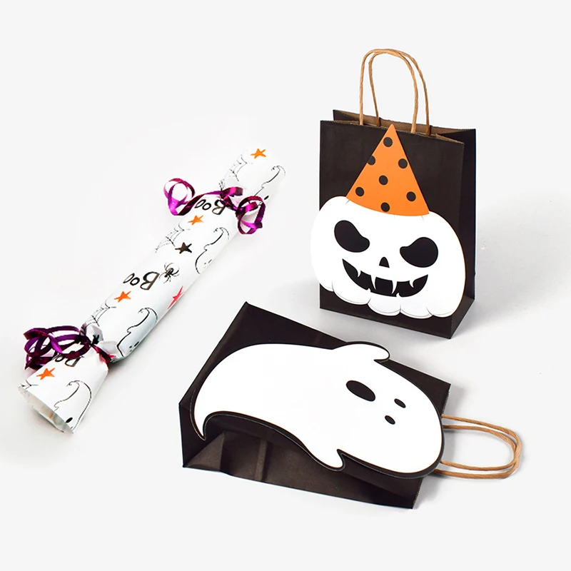 Bolsa de regalo de dulces de Halloween, embalaje portátil con asa, calabaza de terror, fantasma, recuerdo, suministro para fiesta de Halloween, color negro, 10/20 piezas