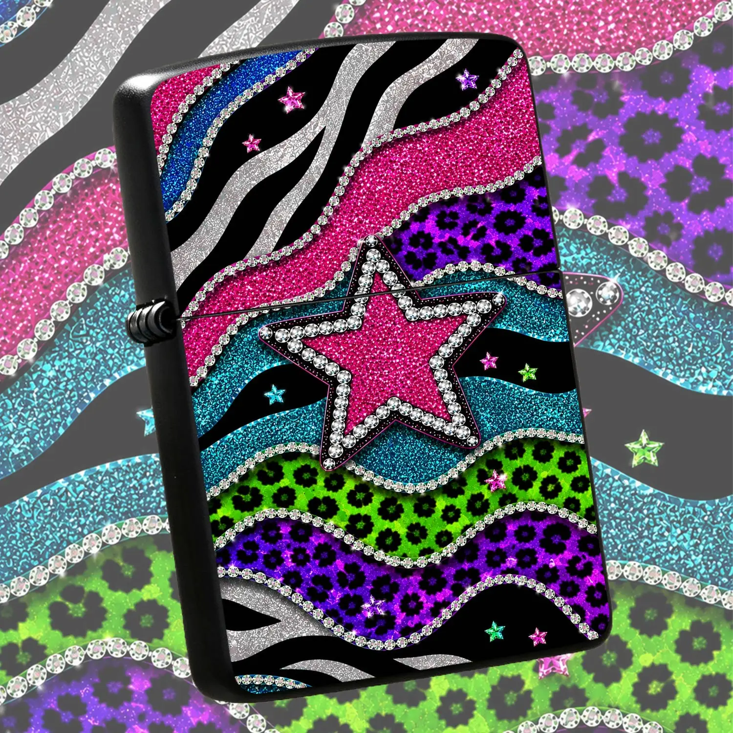 Trendy GlitterDecorative Lighter, Sparkling Wavy Leopard Print Pattern Design, Portable Stylish Accessory for Daily Carry, Ideal Gift Pick Suitable for All Kinds of Scenarios to Boost Unique Vibe A Humorous And Interesting Lighter