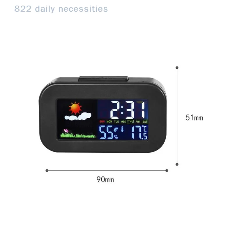 Weather Station Clock With Color Display - Temp & Humidity Monitor Backlit For Kids & Teens Perfect For Bedroom/Dorm Desk