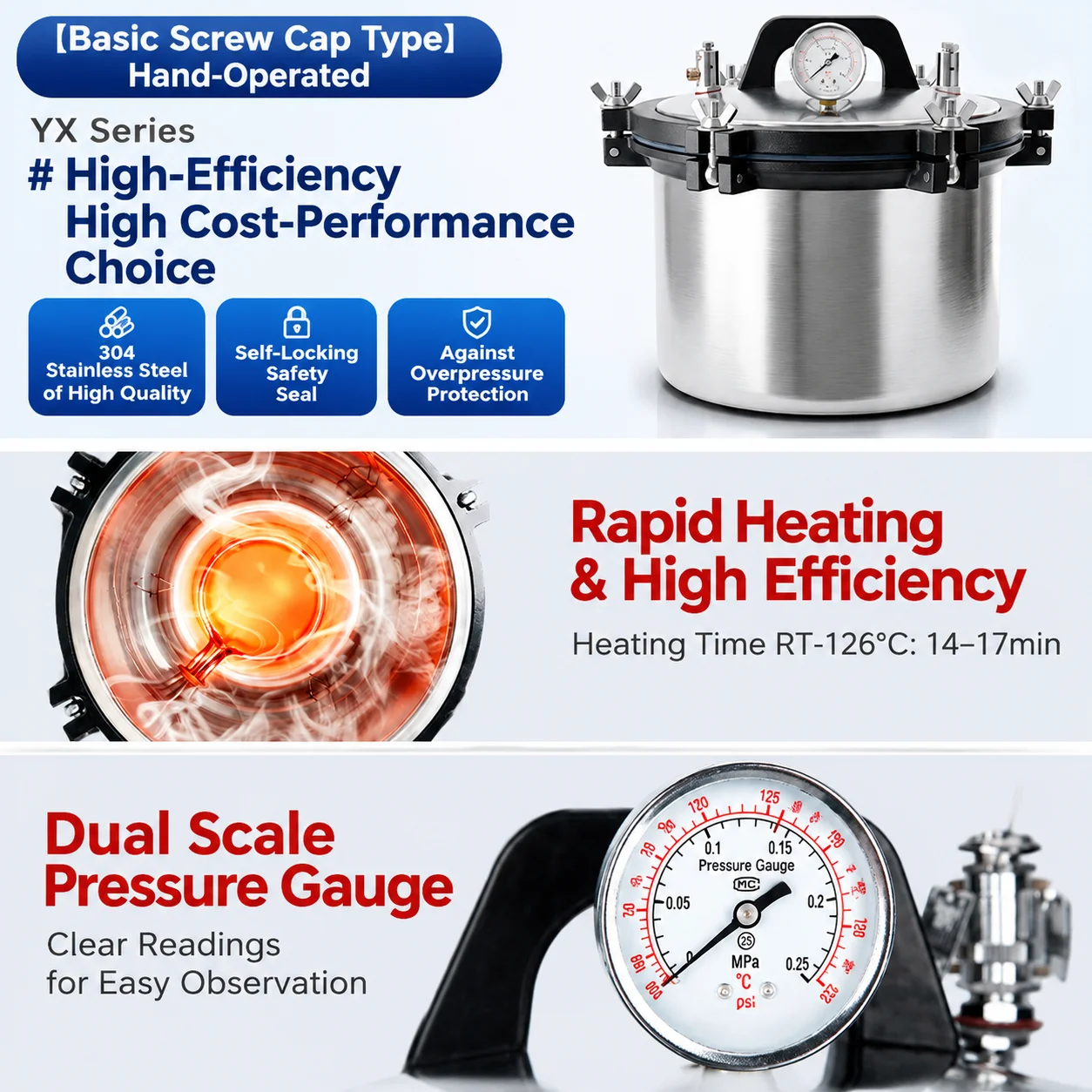 COOFULL Autoclave Steam Sterilizer Portable Sterilizer Medical Vertical High Temperature