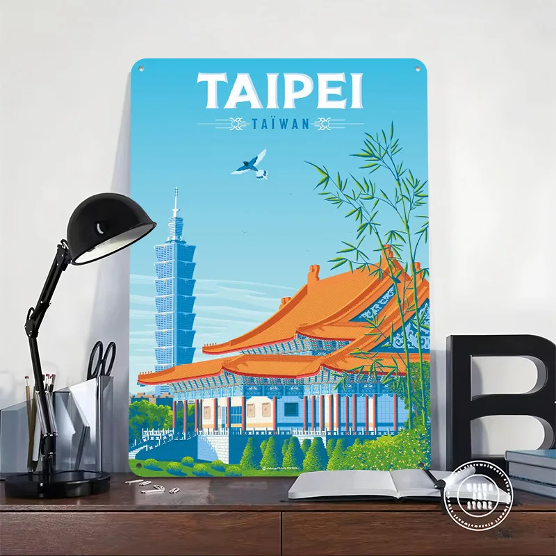 Taipei Taiwan Travel Art Print Tinplate Poster Custom Wall Art Vintage Metal Signs Retro Tin Plaque for Room Accessories House