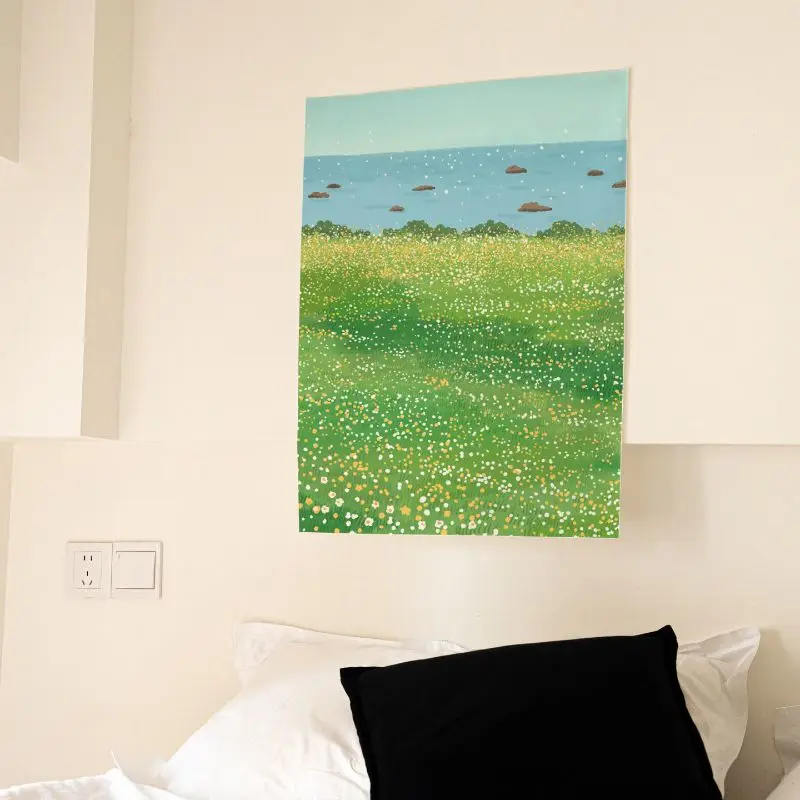 VIKAMA Minimalist Sea Grassland Scenery Tapestry, Nature Wall Hanging, Aesthetic Bedroom Dorm Living Room Photo Decor