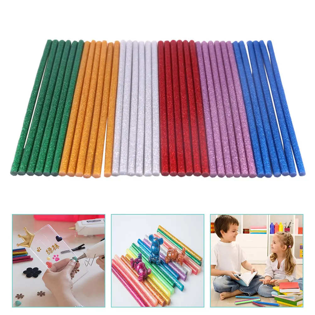 

60Pcs Colored Glitter Hot Glue Sticks Eva Resin Strong Adhesion DIY Craft Glue for Wood Paper Fabric Glass Plastic Hot Melt