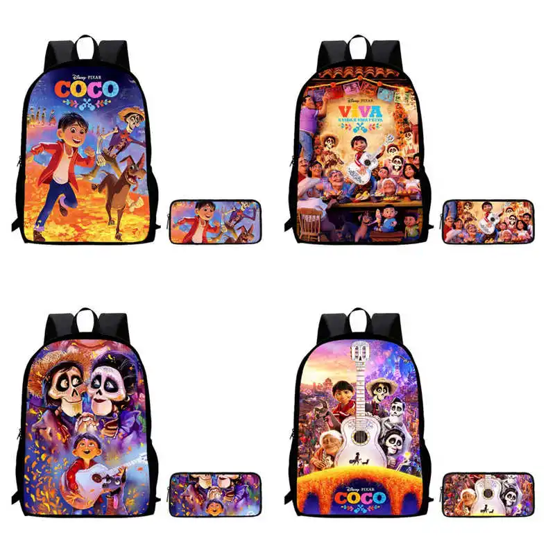 

2Pcs Set Disney School Backpack with Pencil Bags for Age 5-10,Cartoon Coco School Bags for Boys Girl,Best Gift