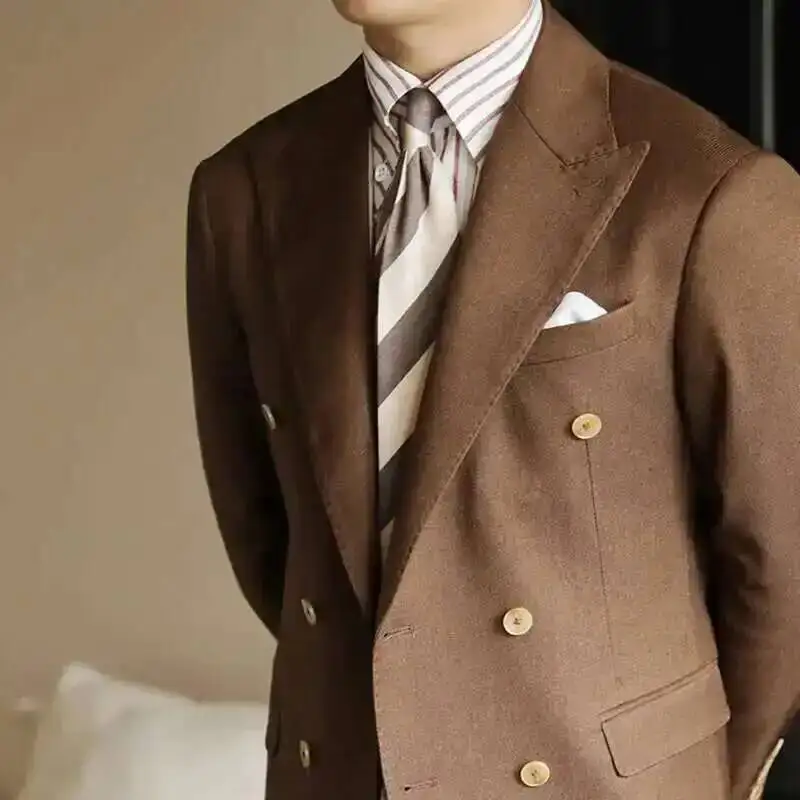 

Luxury Simple Business Suits For Men Double Breasted Formal Casual Dress Suits 2 Pieces Quality Solid Color Slim Costume Homme