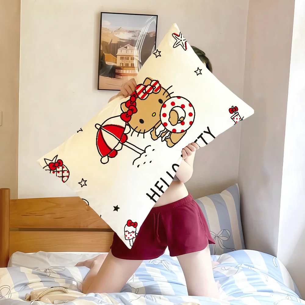 غطاء الوسادة وسادة مستطيلة لطيفة غطاء SRO أريكة المنزل الكرتون المعيشة القط غرفة الفن مكتب مقهى h-HelloKitty المخدة #4