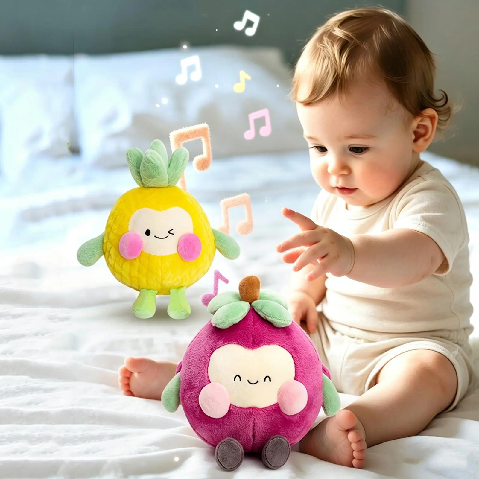 Interactive Plush Toys With Sounds Electric Bouncing Ball Speech Imitation Plush Fruit For 6 Months And Older Boy Girl Kids