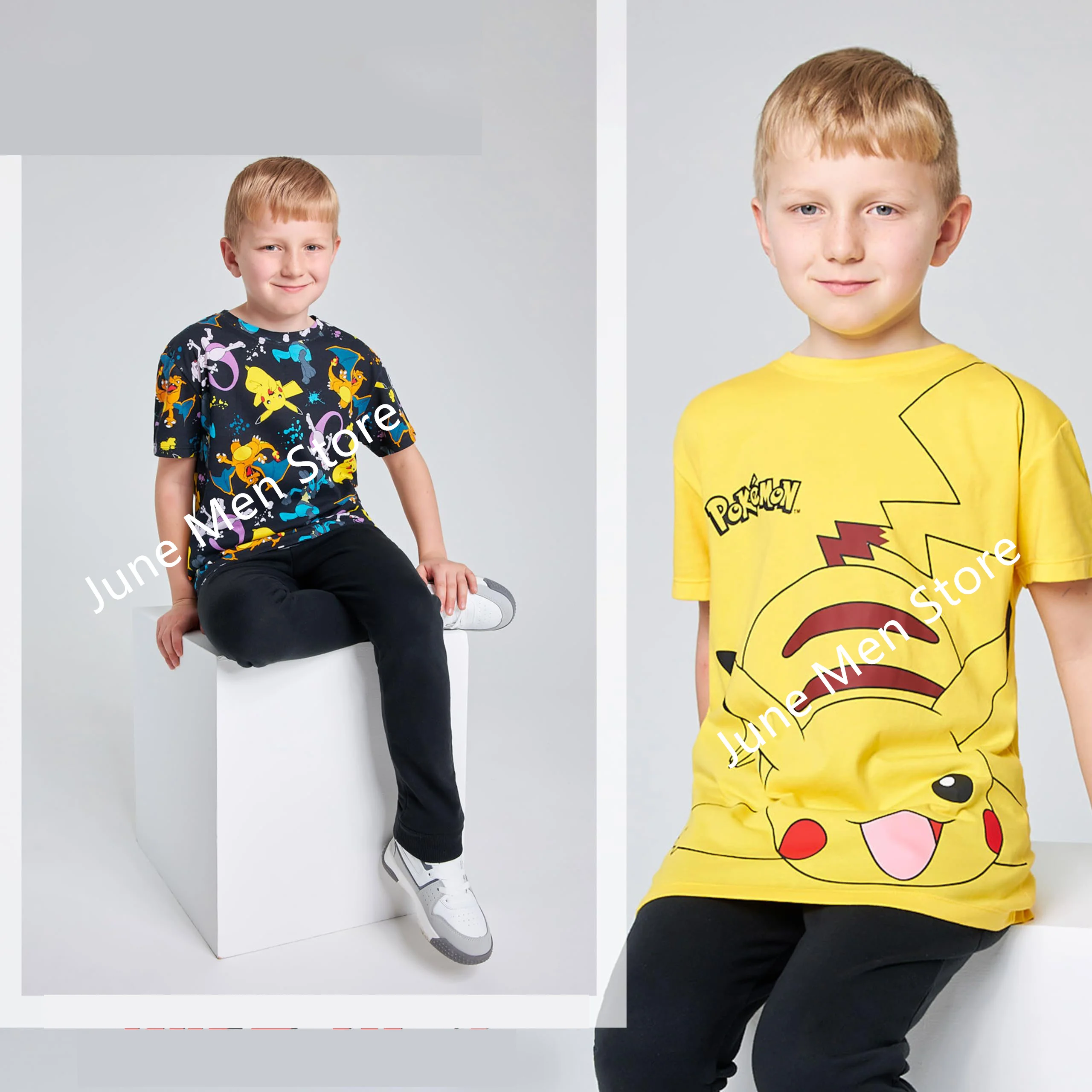 (Uniqlo）Y2k Style Pokemon Pikachu Short Sleeve Men Women T-Shirts Pokemon Cartoon Peripheral Clothes Summer Kid Cute 3D T-Shirt