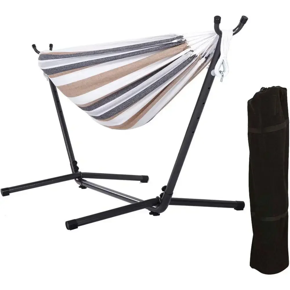 Portable Double Hammock with 9-Foot Steel Stand, Ideal for Indoor or Outdoor Use, Includes Carry Bag