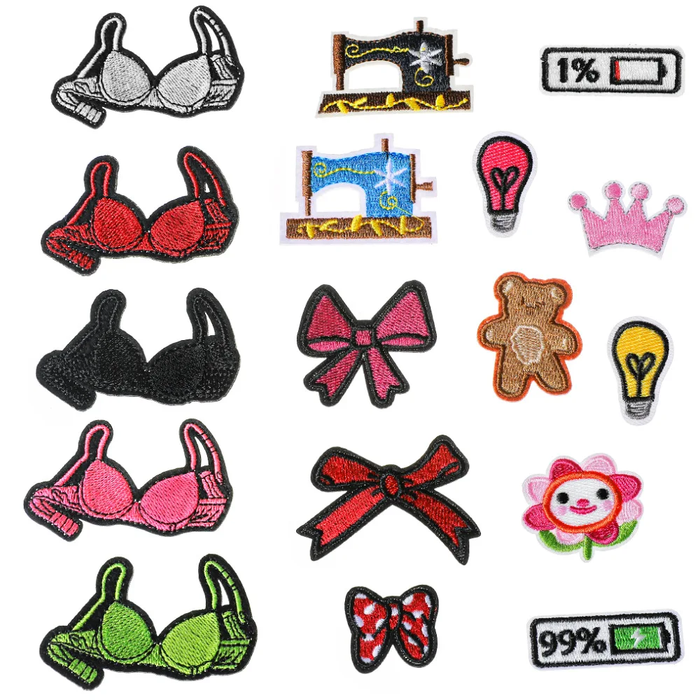 1 piece Embroidery Iron On Patches Cartoon Cute Flower Bows Bikini Bulb Appliques DIY Sewing Clothing Badge Accessories