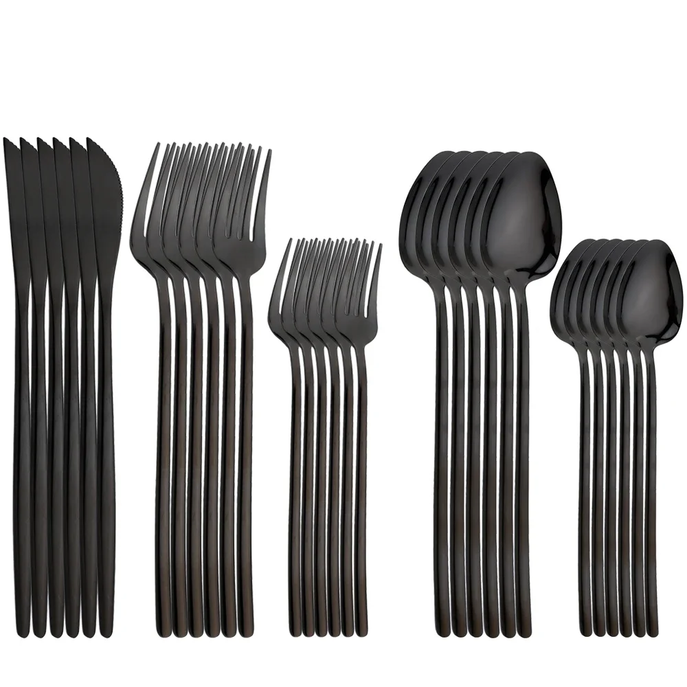 30-teiliges Besteckset aus Edelstahl, Geschirr, Messer, Gabel, Löffel, schwarzes Geschirr, westlicher Spiegel, Besteck-Set, Festival, Küche, Geschenk