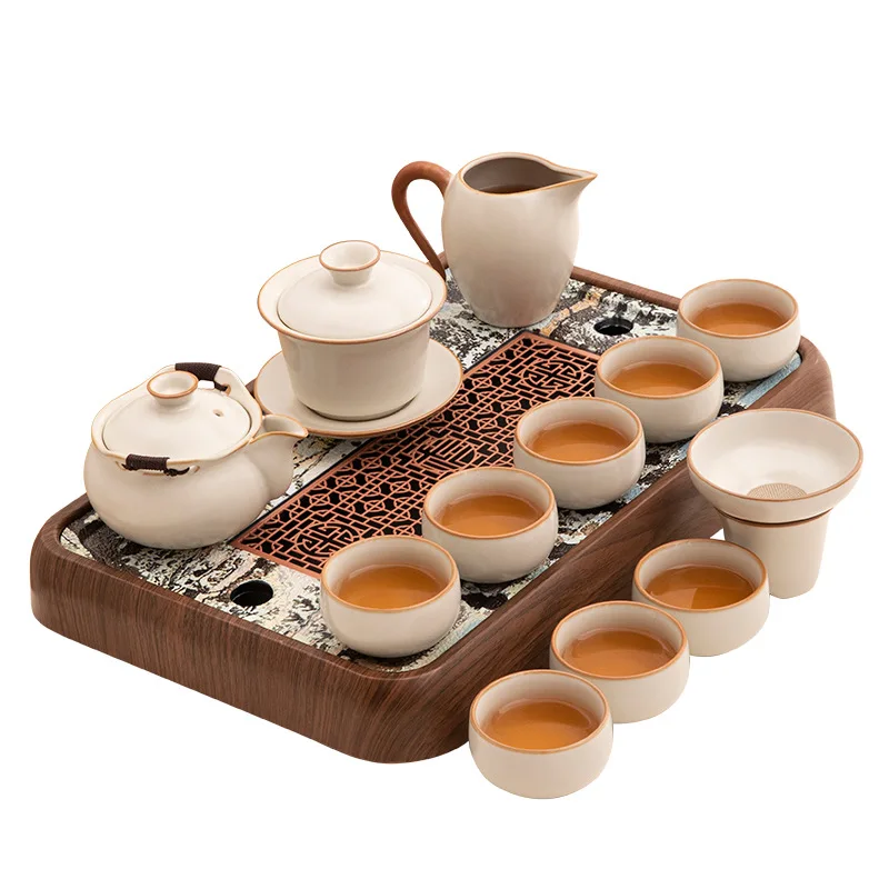 

2025 New Ru Kiln Kung Fu Set Home Office Room Special Ceramic Teapot Tea Cup Tray