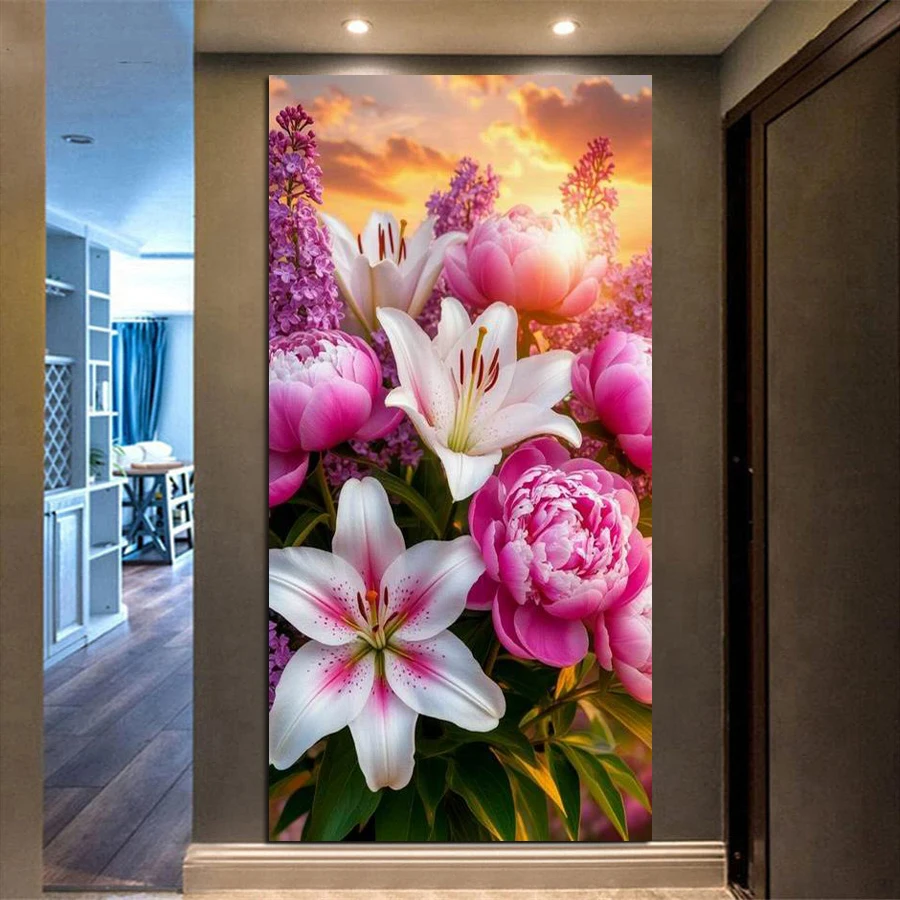 

Peony and Lily Large Size Diy Diamond Painting Kits New Collection Fresh Flower Full Drill Mosaic Embroidery Picture Wall Decor