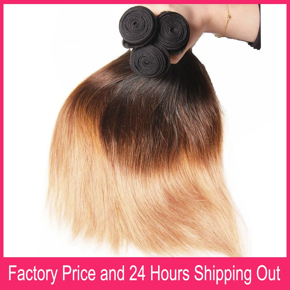 1B/4/27 Ombre Human Hair Weave Bundles 100% Brazilian Bone Straight 3 Tone Blonde Human Hair Weaving Extensions For Black Women