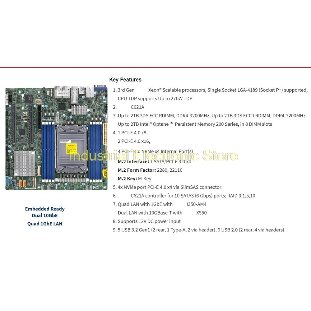 

Для Supermicro LGA-4189 C621A M-ATX 10XSATA 3 DDR4-3200 МГц серверная материнская плата X12SPM-LN6TF