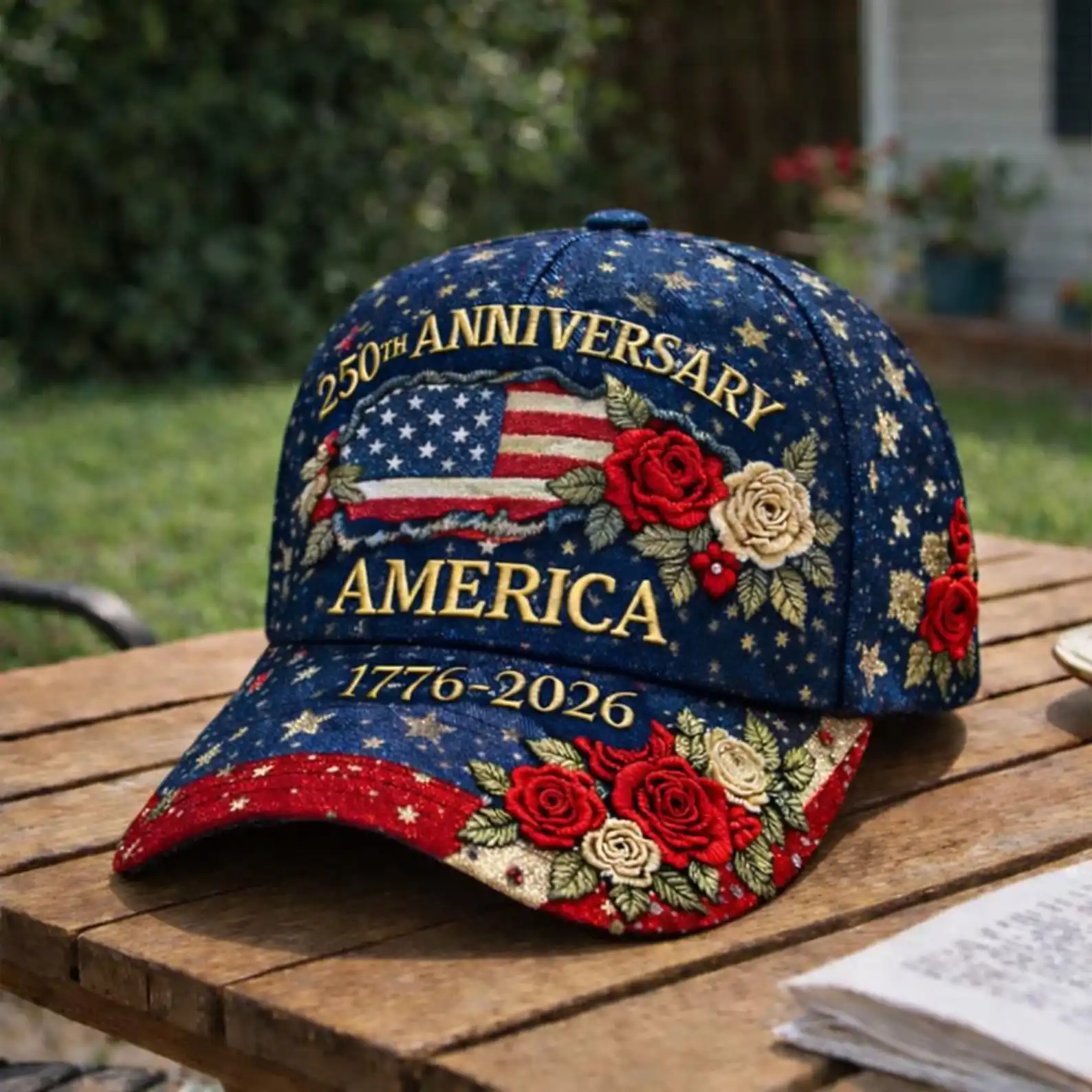 250th Anniversary America Hat 1776-2026, Patriotic 3D Printed Cap, USA Flag Floral Baseball Hat, 4th of July Gift for Women, All