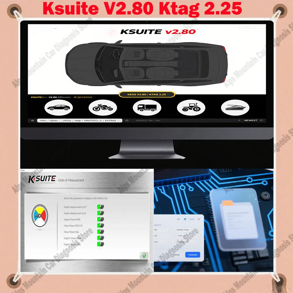 

Latest Ksuite 2.80 Car Software for Kess V5.017 ECU Master Ktag 2.25 ECU Tool and for Kess ECU Programmer ECU Chip Tuning Tool