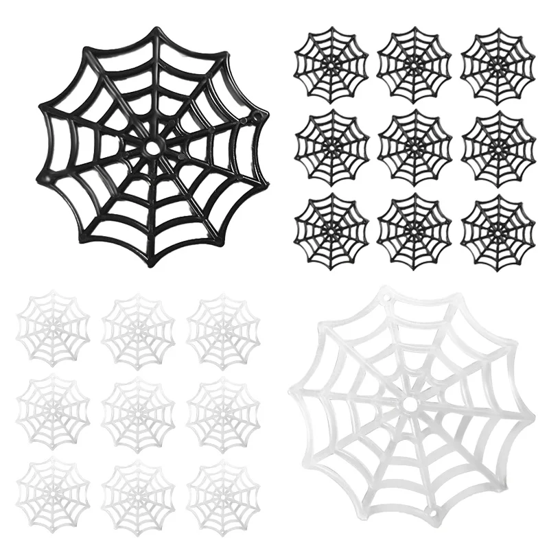 20pcs 5.5cm Plastic Black And White Luminous Spider Web Glow In The Dark Halloween Party Haunted House Courtyard Decor DIY Prop