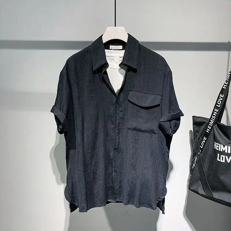 

Korean Style Trendy Men's Short-sleeved Shirt New Youth Fashion Slim Thin Five-point Sleeve Shirt Trendy
