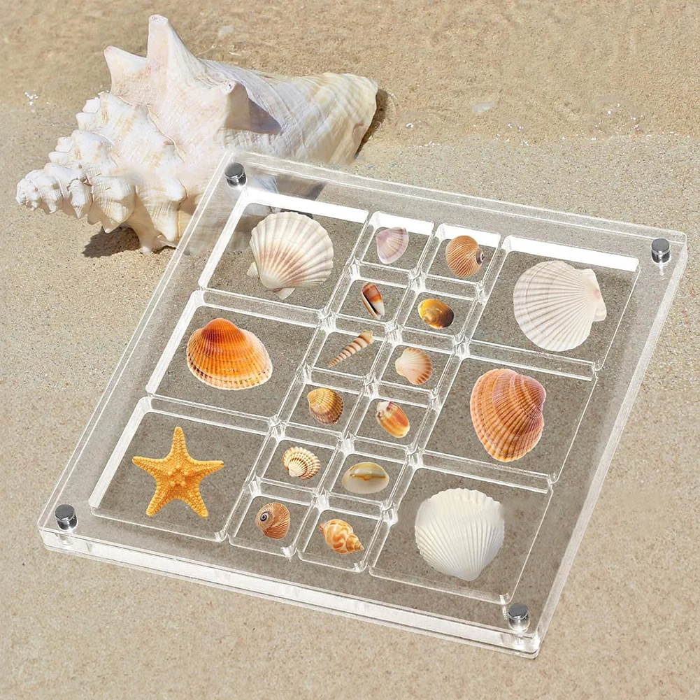 

18 9 20-Grid Transparent Square Acrylic Mini Shell Storage Display Box For Jewelry Rectangle Box Case Home Decor