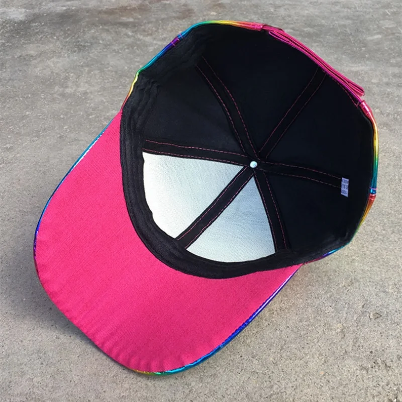 1pcs Shiny laser baseball cap stage show Festival party multi-colored cap show fashion trend gradient color leather baseball cap