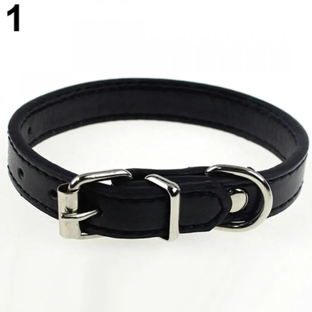 Dog Cute Adjustable Pet Cat Puppy Faux Leather Pure Color Neck Buckle Collar