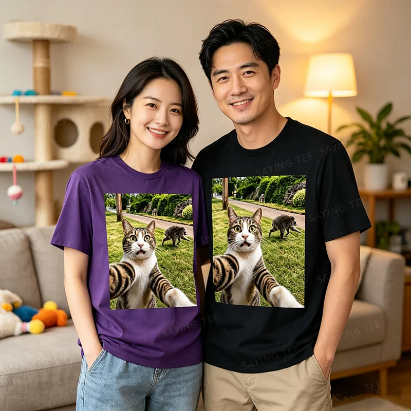 Jimothy Cat Selfie Raccoon Legend T-Shirt Y2k Cute Jimothy Raccoon Kitty Lover Graphic Apparel for Women Men Streetwear T Shirts