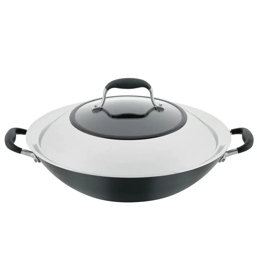 

Advanced Home HardAnodized Nonstick Open Stock Cookware Woks 14Inch Covered Wok, Onyx